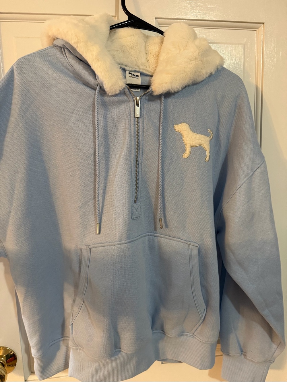 PINK Victoria's Secret Light Blue Sherpa Hooded Dog Sweatshirt